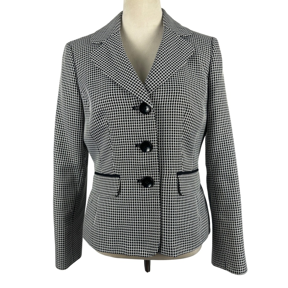 Black Label by Evan-Picone Womens 6 Houndstooth Blazer Jacket Office Monochrome